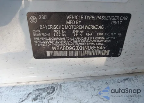 2017 BMW 330I xDrive из США, поврежденный, VIN WBA8D9G3XHNU65845